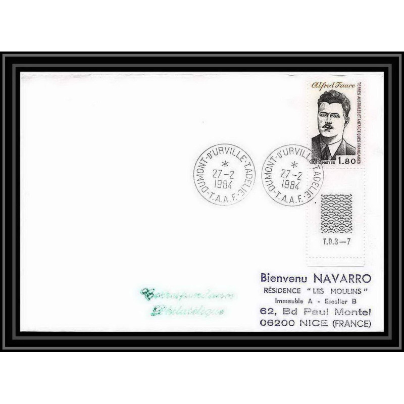 1503 N°104 alfred faure 27/2/1984 TAAF Antarctic terres australes Lettre (cover)
