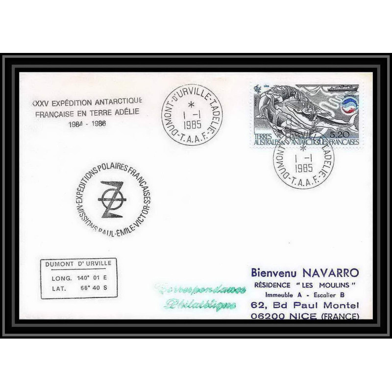 1507 35 ème expédition en terre adélie 1/1/1985 dumont d'urville TAAF Antarctic terres australes Lettre (cover)