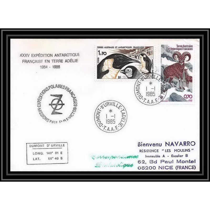 1511 35 ème expédition en terre adélie 1/1/1985 dumont d'urville TAAF Antarctic terres australes Lettre (cover)