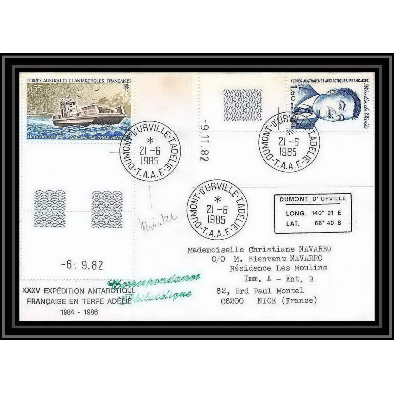1513 35 ème expédition en terre adélie 26/6/1985 dumont d'urville TAAF Antarctic terres australes Lettre coin daté