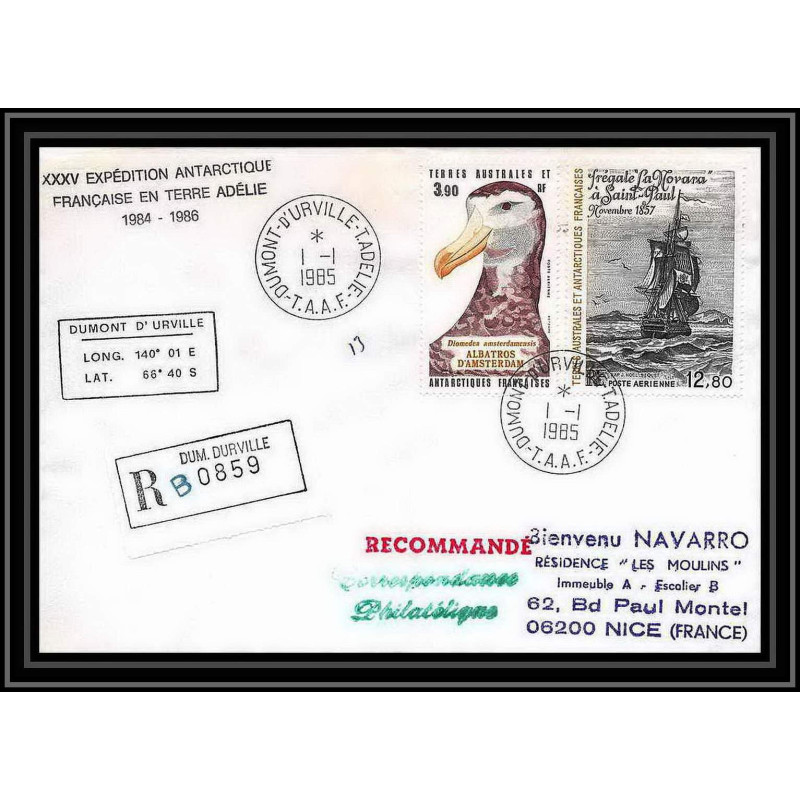 1515 35 ème expédition terre adélie recommandé vivies 1/1/1985 TAAF Antarctic terres australes Lettre (cover) recommandé