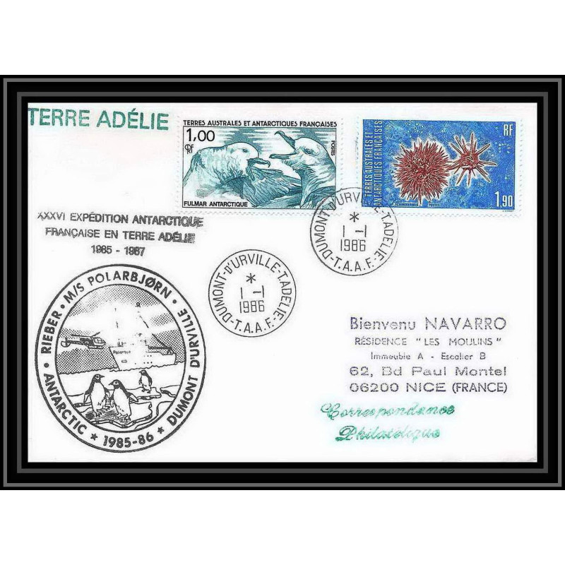 1530 36 ème expédition en terre adélie polarbjorn 1/1/1986 TAAF Antarctic terres australes Lettre (cover)