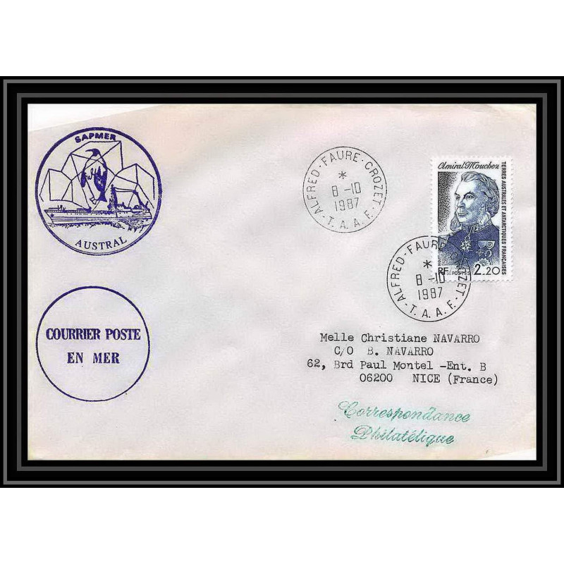 1544 sapmer austral 8/10/1987 TAAF Antarctic terres australes Lettre (cover)