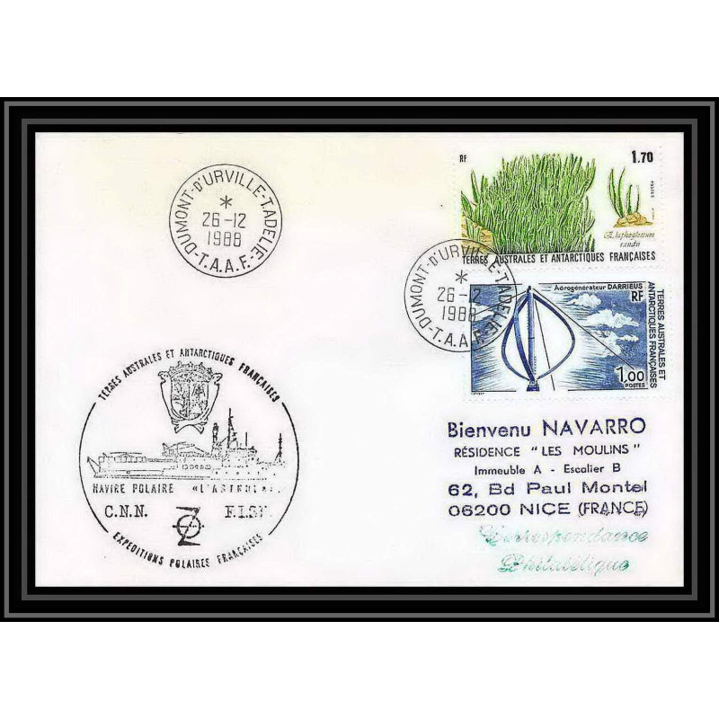 1551 navire polaire astrobale 26/12/1988 TAAF Antarctic terres australes Lettre (cover)