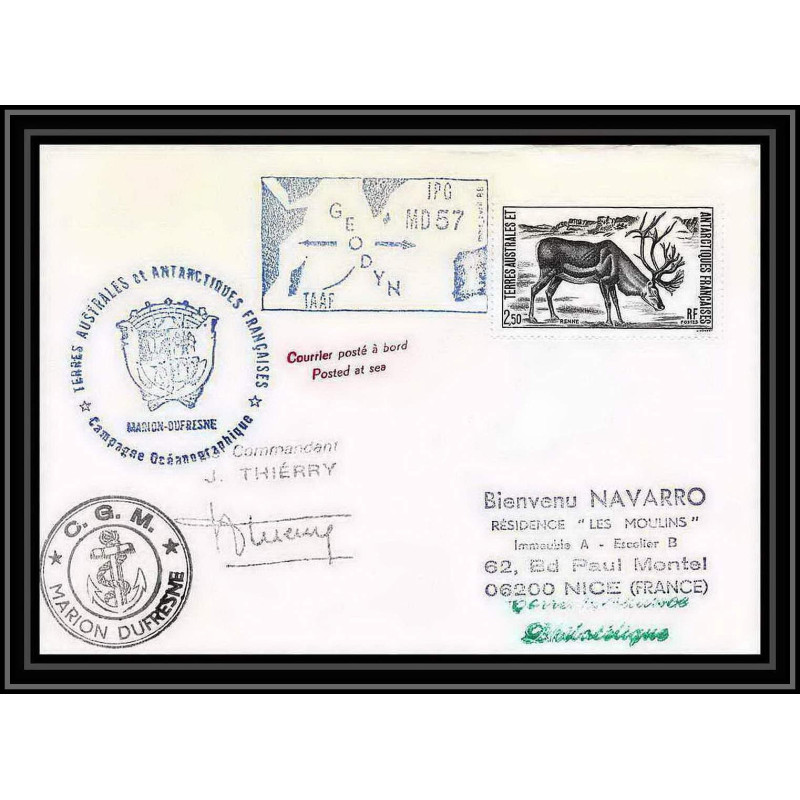 1558 geodyn md 57 marion dufresne 21/4/1988 Signé signed thierry TAAF Antarctic terres australes Lettre (cover)