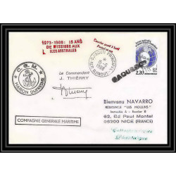 1564 15 ans de missions Signé signed thierry 16/6/1988 marion dufresne TAAF Antarctic terres australes Lettre (cover)