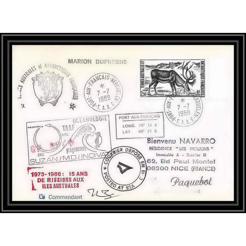 1578 88/4 océanologie md indivat 7/7/1988 Signé signed TAAF Antarctic terres australes Lettre (cover)