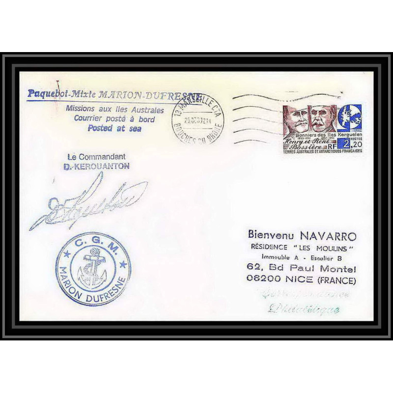 1619 marion dufresne Signé signed kerouanton 25/07/1989 TAAF Antarctic terres australes Lettre (cover)
