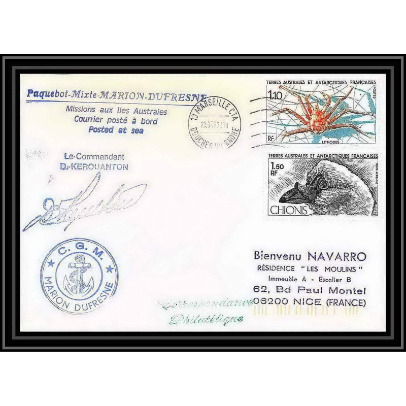 1620 marion dufresne Signé signed kerouanton 25/07/1989 TAAF Antarctic terres australes Lettre (cover)