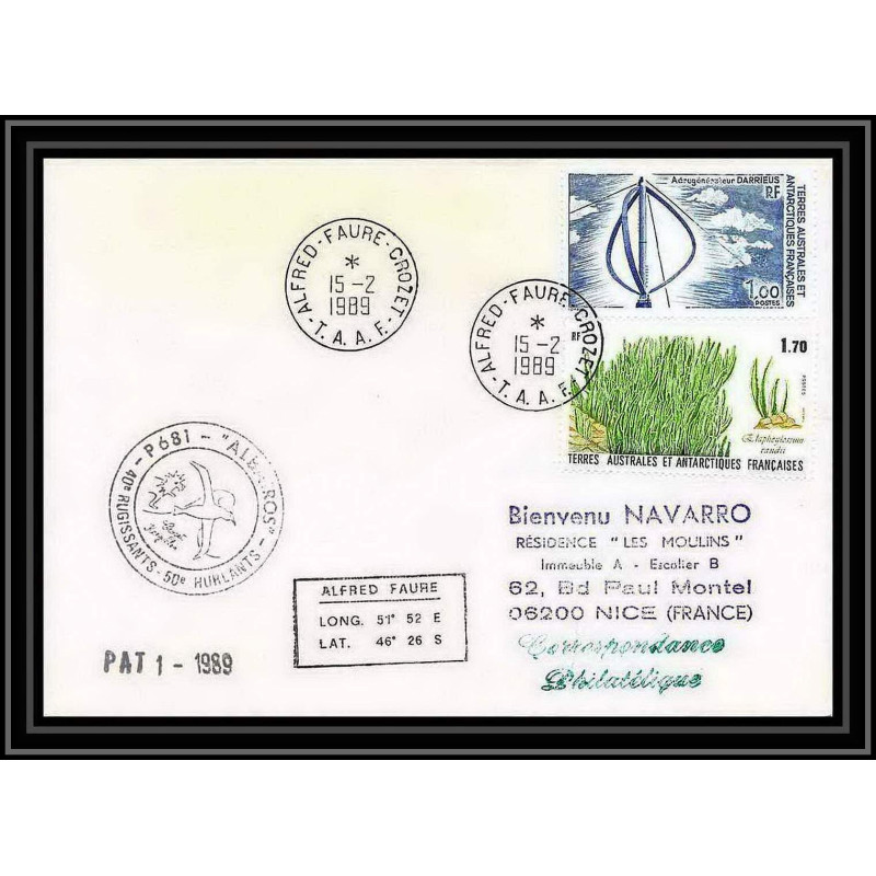 1631 albatros patrouile 1 15/2/1989 TAAF Antarctic terres australes Lettre (cover)