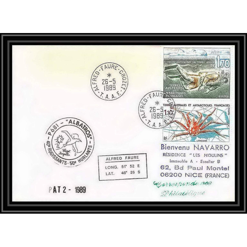 1638 albatros patrouile 2 26/5/1989 TAAF Antarctic terres australes Lettre (cover)