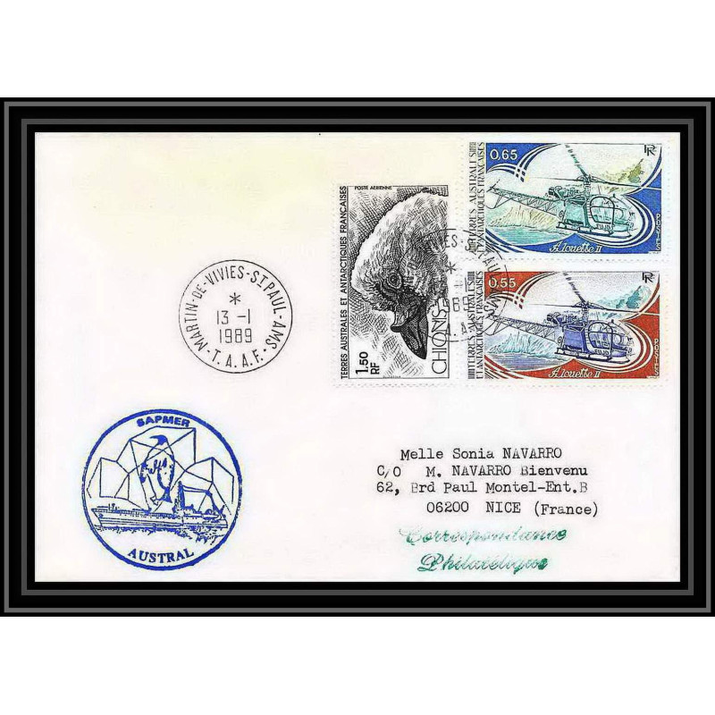 1639 samper austral 13/1/1989 TAAF Antarctic terres australes Lettre (cover)