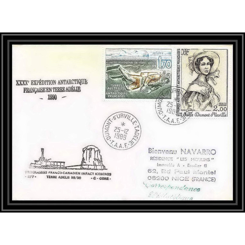 1645 40 expedition en terre adelie impact iceberg canada 25/12/1989 TAAF Antarctic terres australes Lettre (cover)