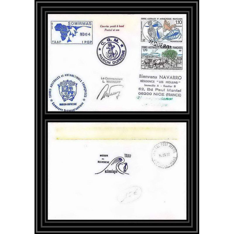 1669 TAAF Antarctic terres australes LETTRE mission recherche md 64 somirmas Signé signed warney obl paquebot 14/8/1990 