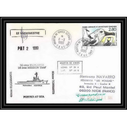 1675 TAAF Antarctic terres australes LETTRE patrouilleur albatros 50 ème hurlant 18ème mission Signé signed 11/3/1990 TA