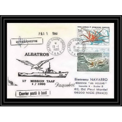 1680 patrouilleur albatros 17 mission 1 13/1/1990 Signé signed TAAF Antarctic terres australes Lettre (cover)
