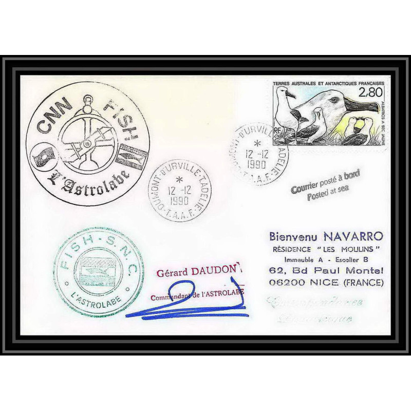 1688 fish astrobale 12/12/1990 TAAF Antarctic terres australes Lettre (cover)