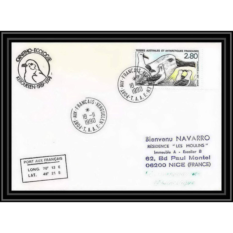 1699 ornito ecologie 18/11/1990 TAAF Antarctic terres australes Lettre (cover)