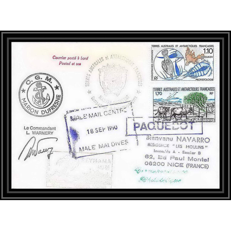 1734 md 65 seymana 19/9/1990 Signé signed warnery TAAF Antarctic terres australes Lettre (cover)