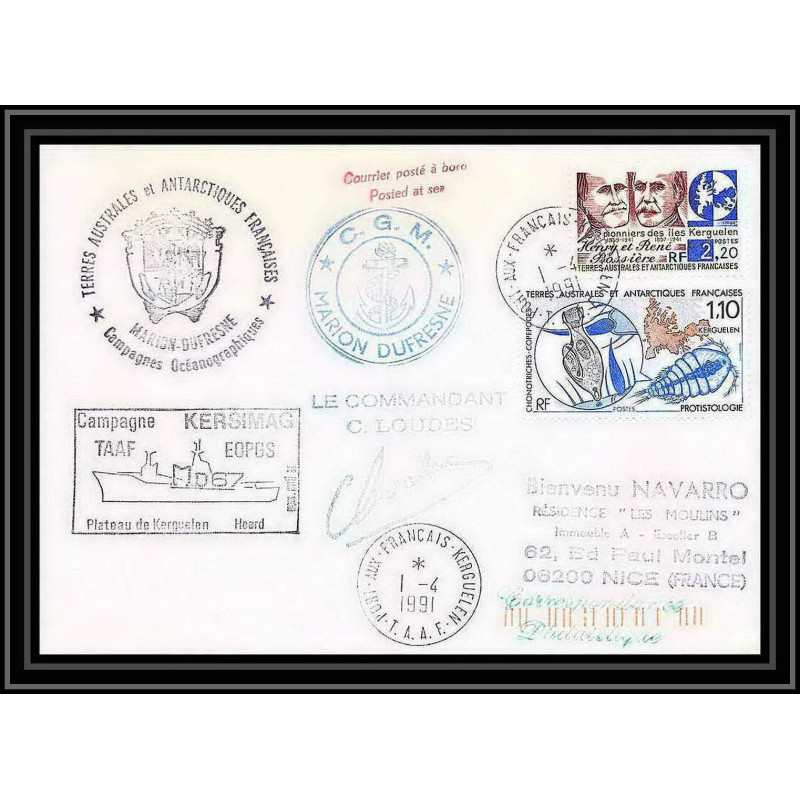 1738 campagne mersimag 1/4/1991 Signé signed loudes TAAF Antarctic terres australes Lettre (cover)
