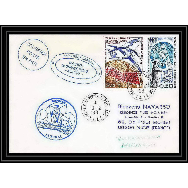 1745 navire de peche austral 10/12/1991 TAAF Antarctic terres australes Lettre (cover)
