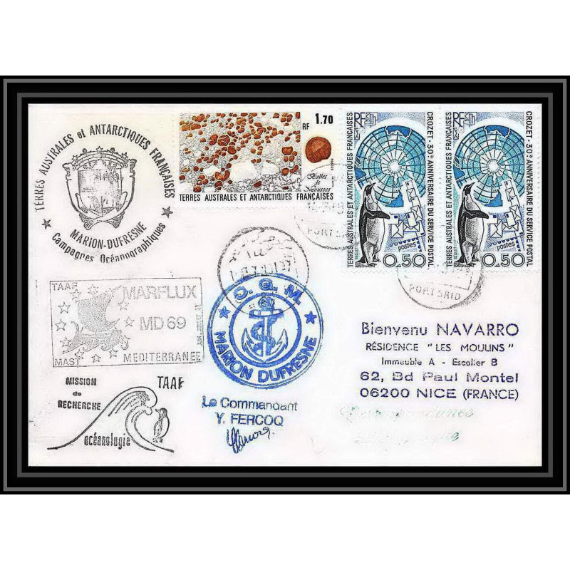 1751 md 69 marflux marion dufresne Signé signed port said 14/7/1991 TAAF Antarctic terres australes Lettre (cover)
