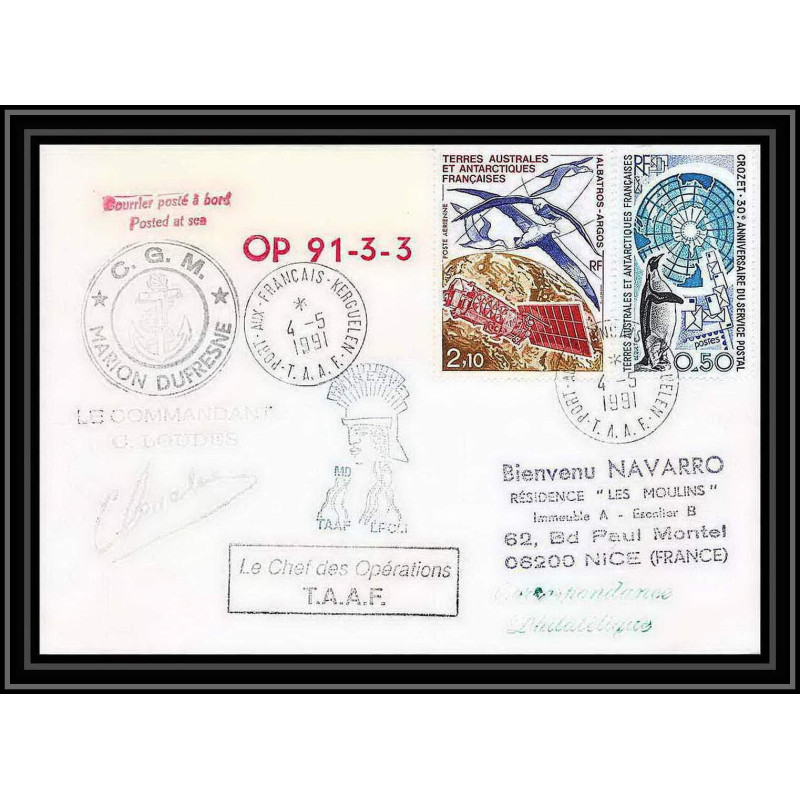 1765 md 68 op 91-3-3 suzil Signé signed loudes marion dufresne 4/5/1991 TAAF Antarctic terres australes Lettre (cover)