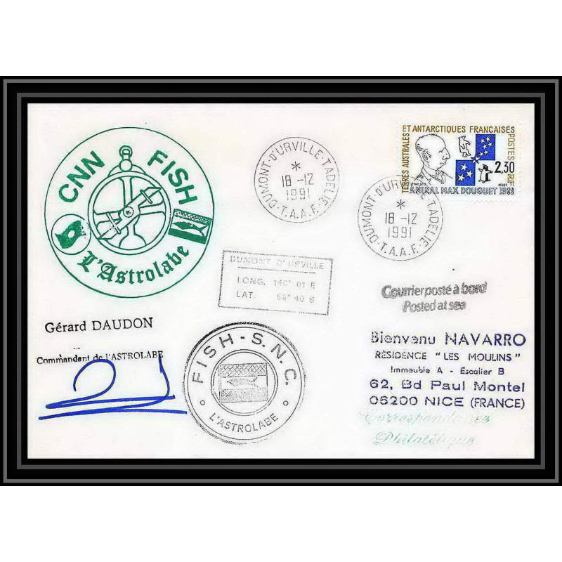 1774 astrobale Signé signed daudon 18/12/1991 TAAF Antarctic terres australes Lettre (cover)