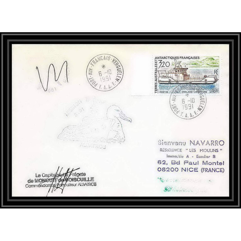 1782 albatros 6/10/1991 Signé signed moncuit de boiscuille TAAF Antarctic terres australes Lettre (cover)