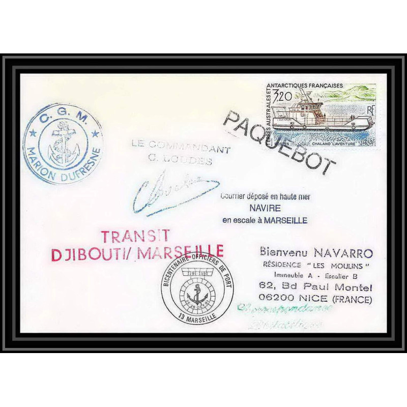 1794 transit djibouti marseille Signé signed loudes 1991 TAAF Antarctic terres australes Lettre (cover) paquebot