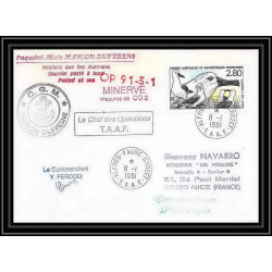 1802 op 91/3-1 minerve mesure co2 Signé signed ferocq 8/11991 TAAF Antarctic terres australes Lettre (cover)
