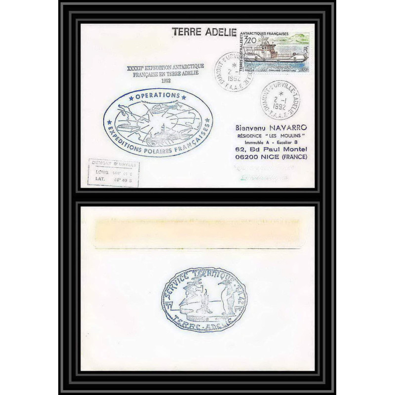 1804 42 ème expedition en terre adelie 2/1/1992 TAAF Antarctic terres australes Lettre (cover)