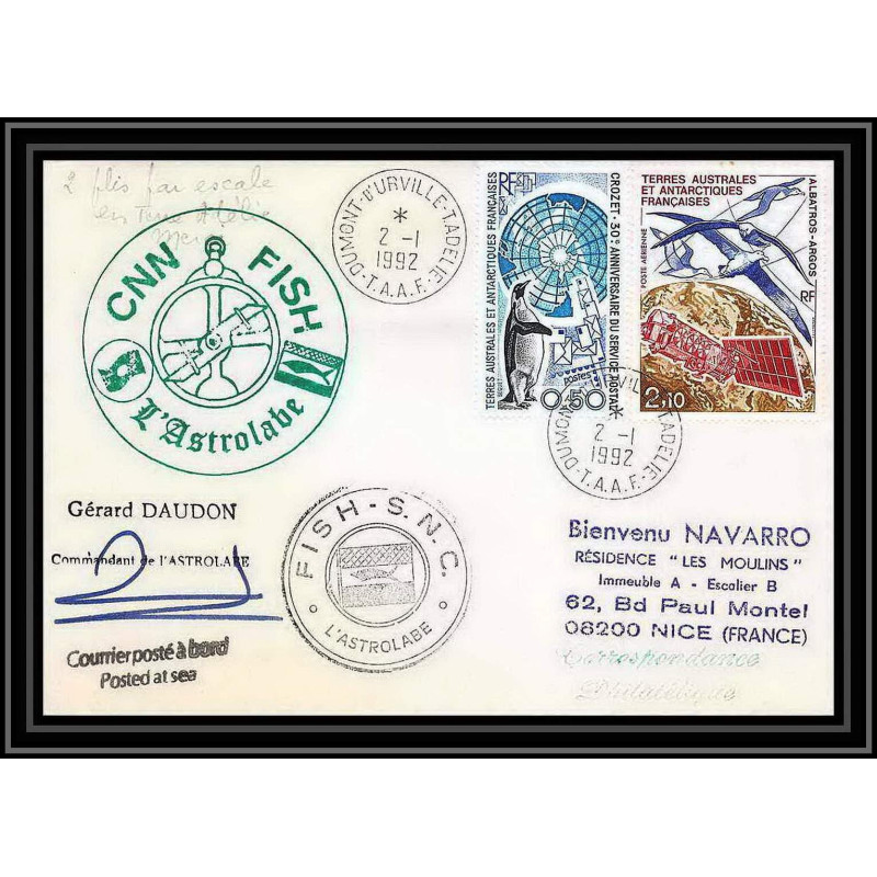 1806 astrobale Signé signed daudon 2/1/1992 TAAF Antarctic terres australes Lettre (cover)