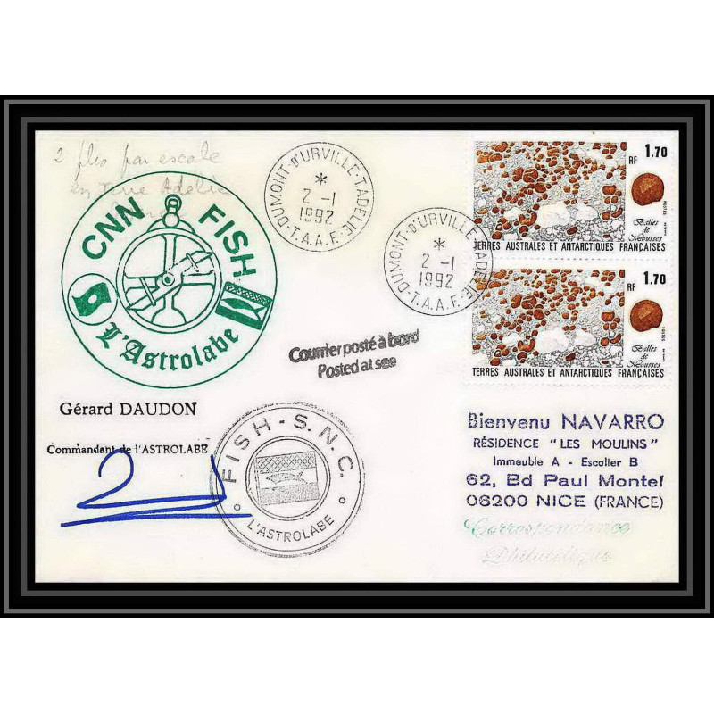 1808 astrobale Signé signed daudon 2/1/1992 TAAF Antarctic terres australes Lettre (cover)
