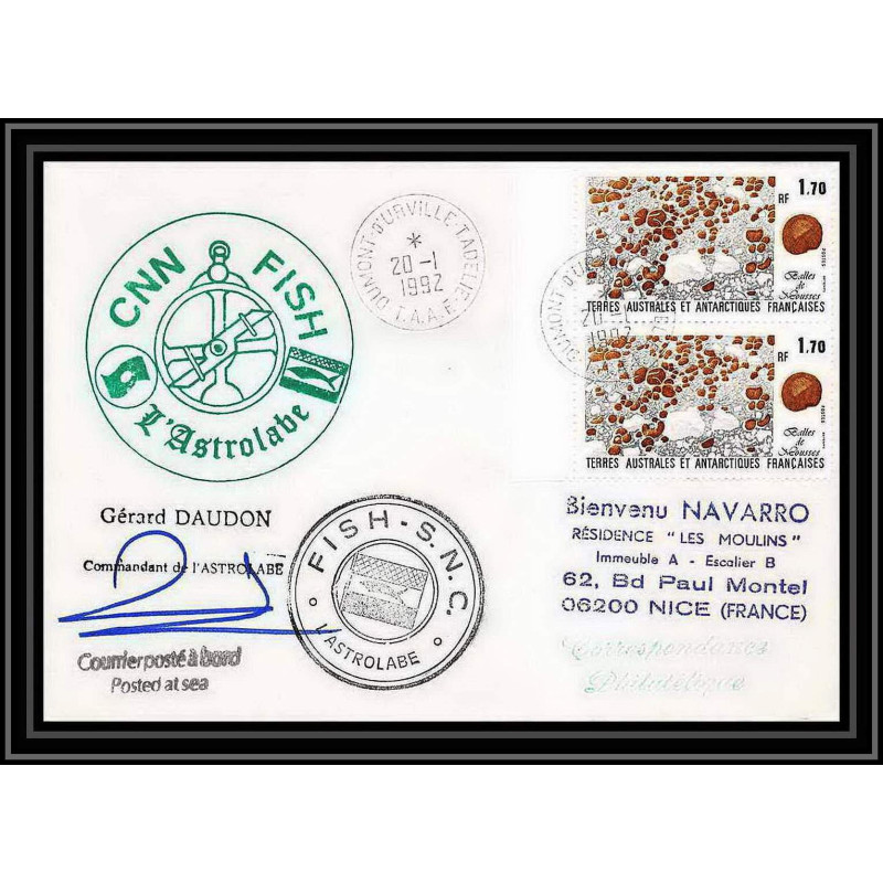 1813 astrobale Signé signed daudon 20/1/1992 TAAF Antarctic terres australes Lettre (cover)