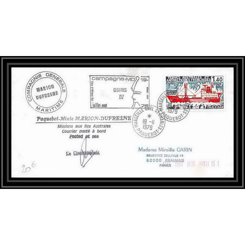1885 campagne MD 19 OSIRIS 4 SIGN2 19/11/1979 TAAF Antarctic terres australes Lettre (cover) Signé signed