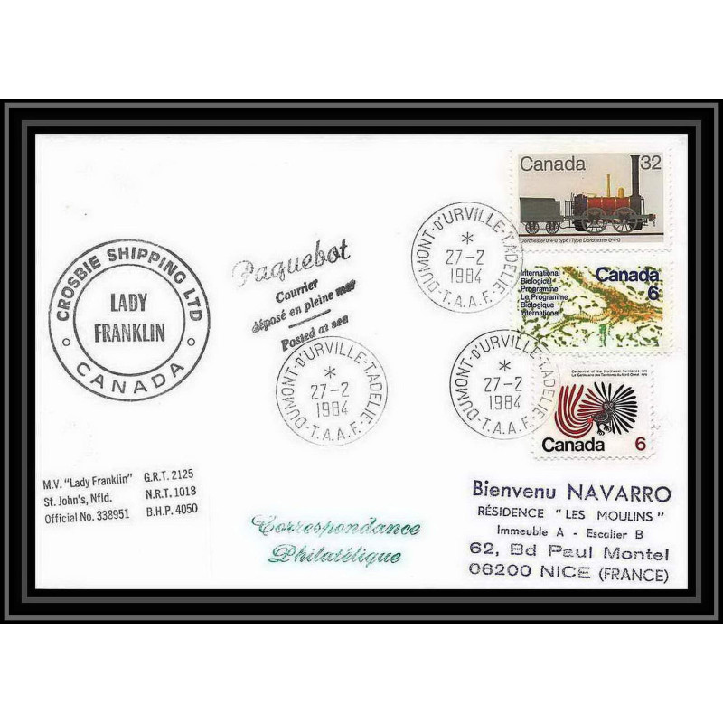 1947 Antarctic canada Lettre (cover) dumont d'urville 27/2/1984