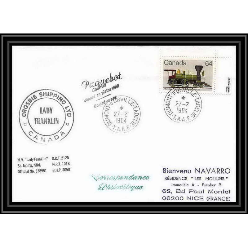 1952 Antarctic canada Lettre (cover) crosbie shipping 27/2/1984 