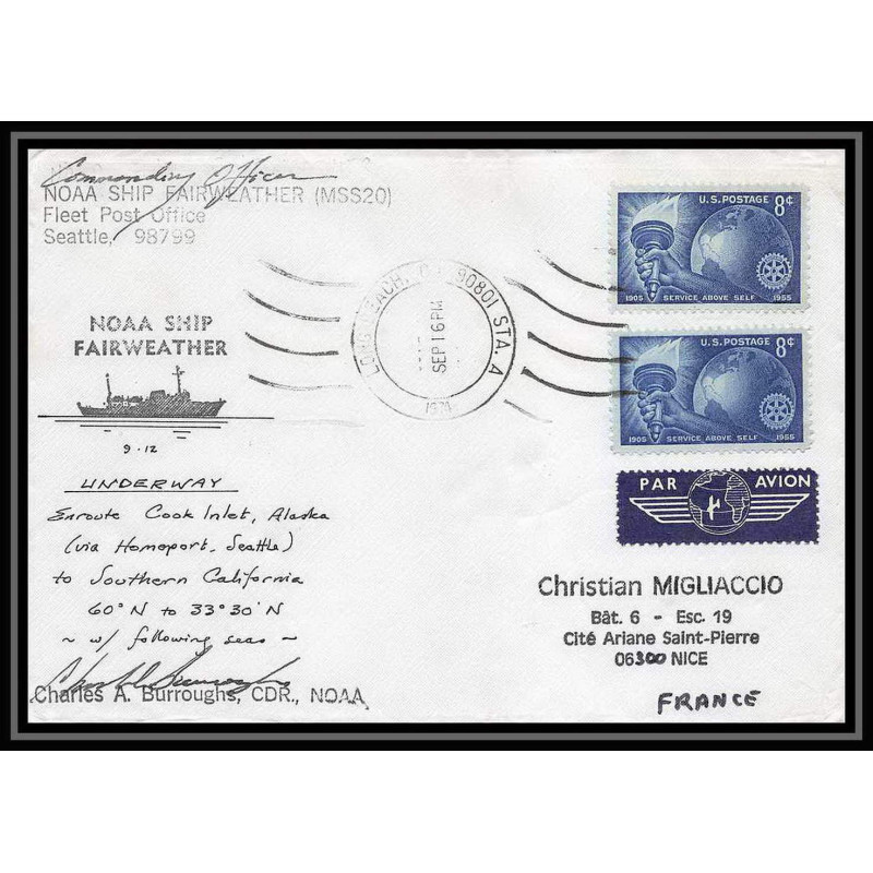 1972 Antarctic USA Lettre (cover) noaa ship fairwether Signé signed rare 16/9/1974 seattle