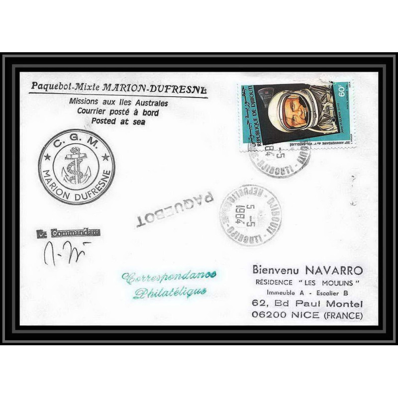 2108 Antarctic djibouti Lettre (cover) marion dufresne Signé signed 5/5/1984