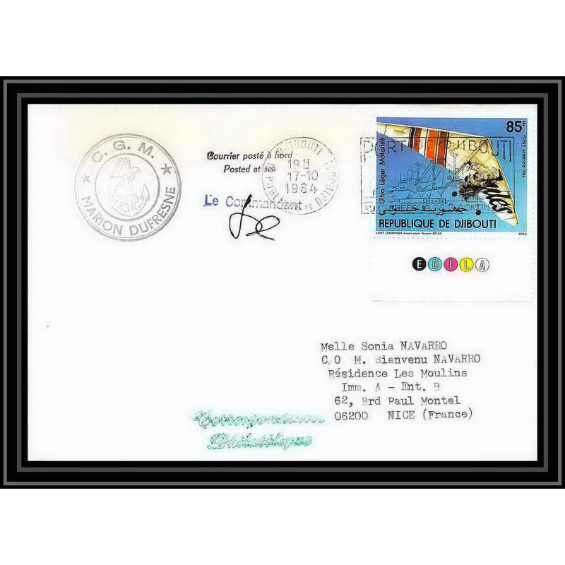 2113 Antarctic djibouti Lettre (cover) marion dufresne Signé signed 17/10/1984