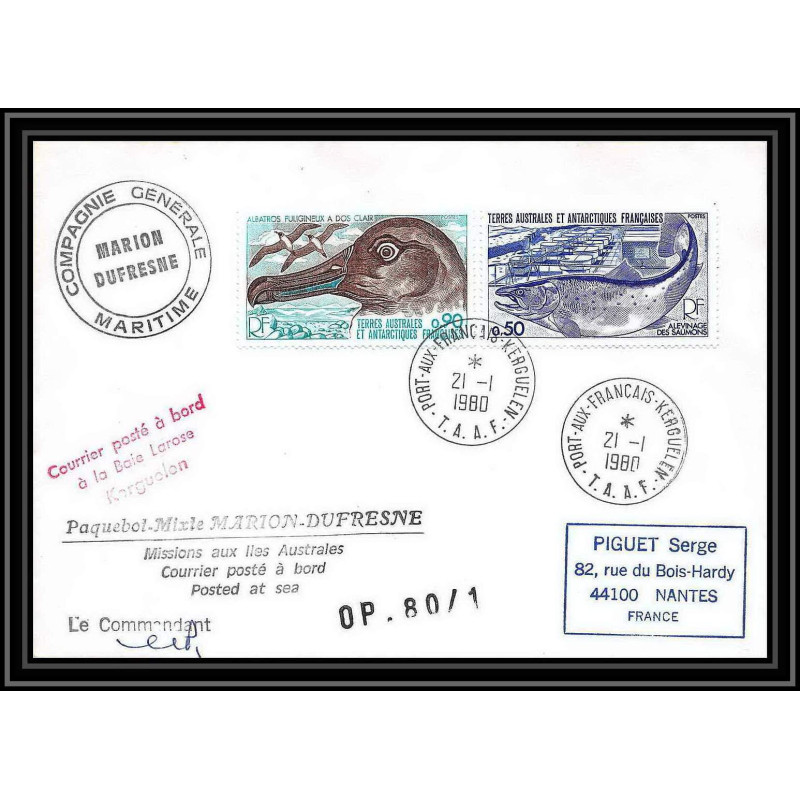 2226 ANTARCTIC terres australes TAAF lettre cover Dufresne OP 80/1 21/1/1980 Signé signed oiseaux (birds)