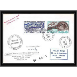 2227 ANTARCTIC terres australes TAAF lettre cover Dufresne OP 80/1 30/1/1980 Signé signed