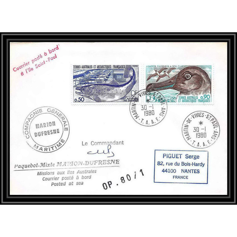 2227 ANTARCTIC terres australes TAAF lettre cover Dufresne OP 80/1 30/1/1980 Signé signed