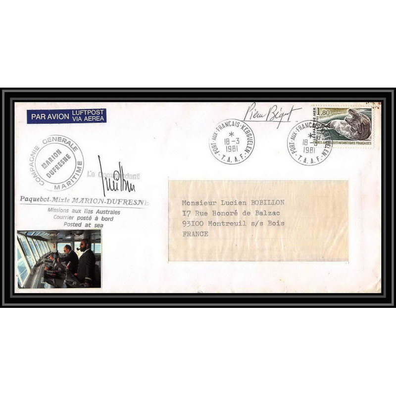 2233 ANTARCTIC terres australes TAAF lettre cover Dufresne N°90 Signé signed béquet 18/3/1981 sea leopard
