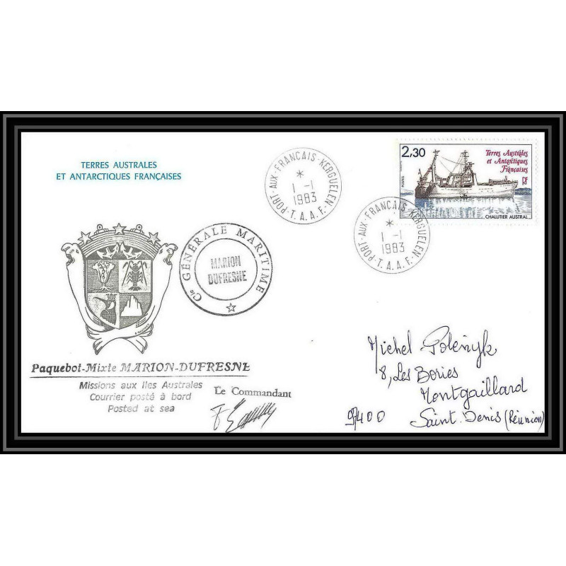 2254 ANTARCTIC terres australes TAAF lettre cover Dufresne 1/1/1983 Signé signed la réunion