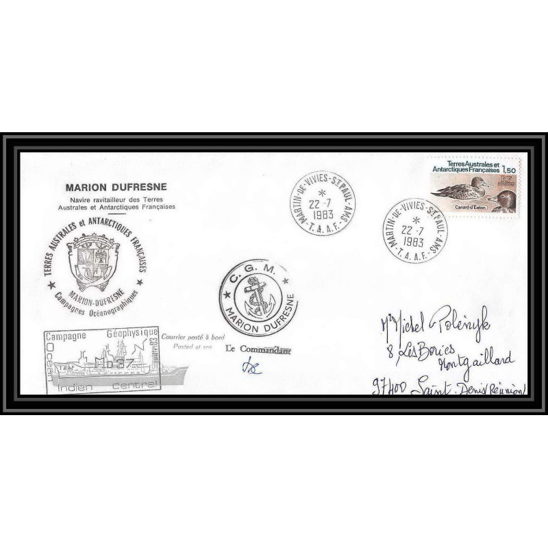 2258 ANTARCTIC terres australes TAAF lettre cover Dufresne 22/7/1983 Signé signed md 37 la réunion oiseaux (birds)