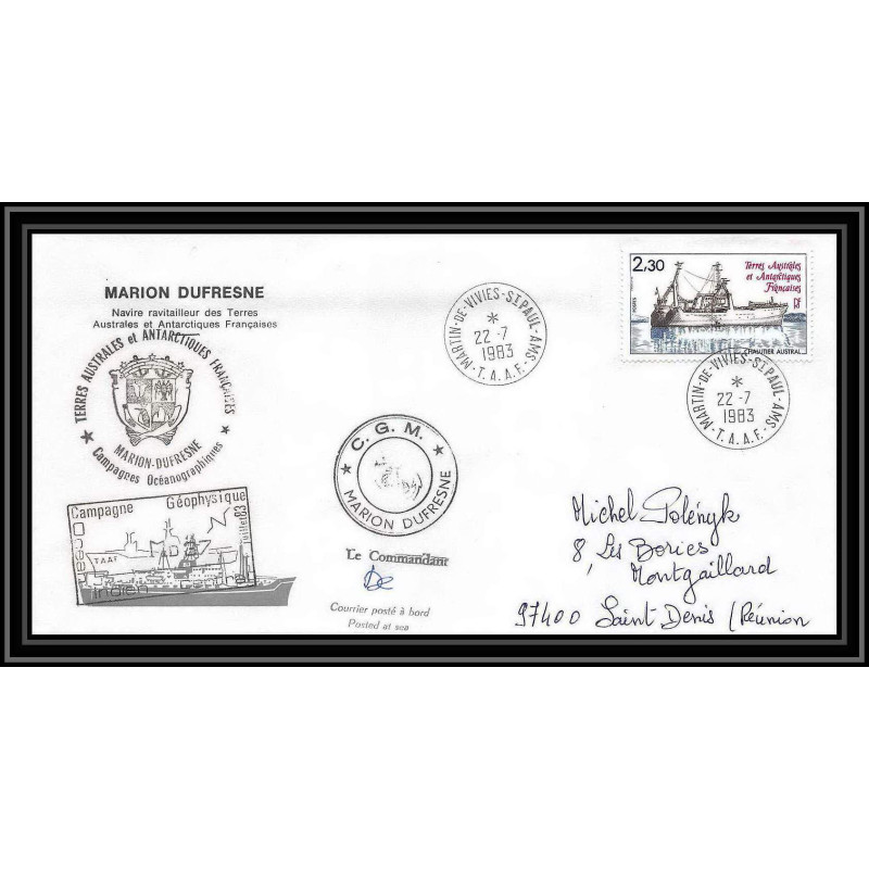 2261 ANTARCTIC terres australes TAAF lettre cover Dufresne 22/7/1983 Signé signed md 37 la réunion