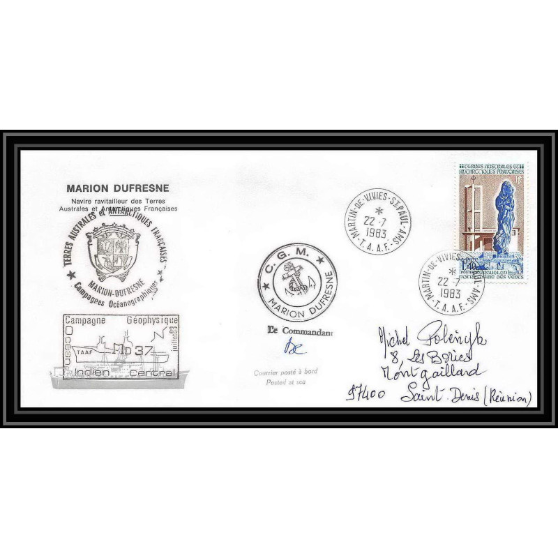 2262 ANTARCTIC terres australes TAAF lettre cover Dufresne 22/7/1983 Signé signed md 37 la réunion