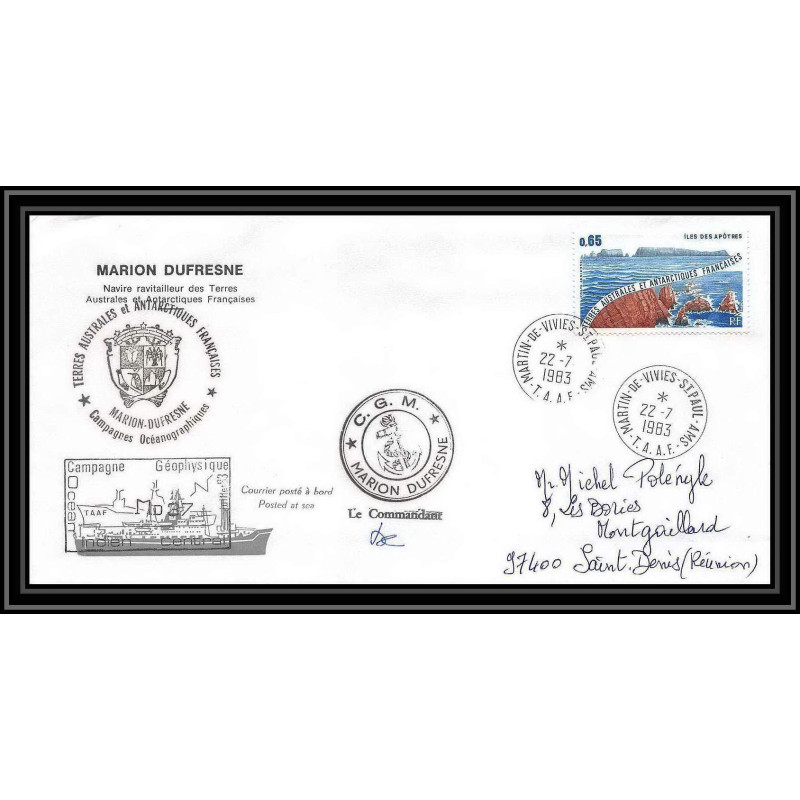 2264 ANTARCTIC terres australes TAAF lettre cover Dufresne 22/7/1983 Signé signed md 37 la réunion